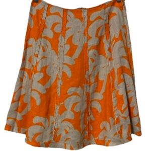 Tommy Bahama Tan & Jupiter Orange Paintbrush Palm Seamed 100% Linen Skirt NWT 10